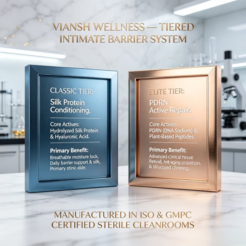 Viansh Wellness luxury private label intimate conditioning lubricant box in matte asteroid gray containing PDRN and silk protein ampoules Viansh Wellness luxury private label intimate conditioning lubricant box in matte asteroid gray containing PDRN and silk protein ampoules